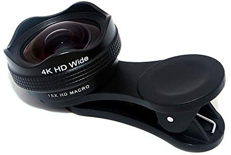 NUZAMAS 2 IN 1 Phone Lens Kit, 15X Macro + 120° Wide Angle, Black, Clip-On, Zoom + Wide Angle Lens Design, Compatible with Most Smartphones