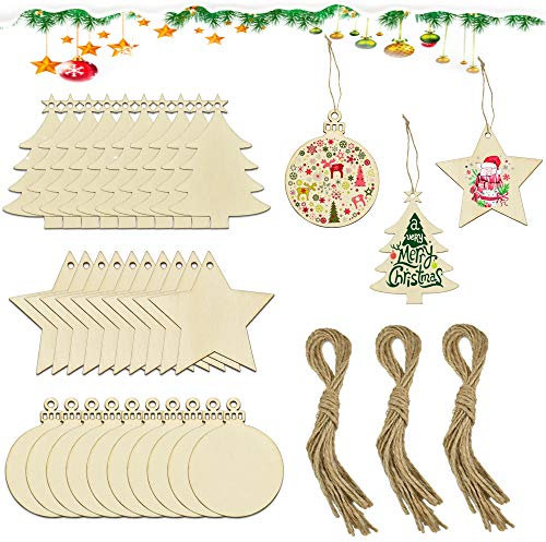 AFASOES 30 Pz Ciondoli Albero di Natale Pendenti Natalizi Fai Da Te Ciondolo Natalizio in Legno Ornamenti Natalizi in Legno da Appendere per la Casa, Feste (Palla/Pentagramma/Albero di Natale)