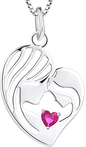 YL Mutter und Tochter Kette 925 Sterling Silber Juli Geburtsstein Leichter Rubin Herz Anhänger Halskette Geschenke für Mutter Damen, 45-48 CM