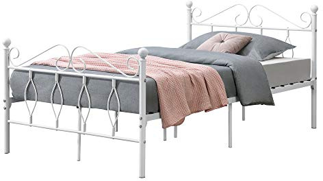 [en.casa] Struttura Letto in Metallo con Testiera e Pediera in Stile Romantico/Classico 120 x 200 cm Letto 1 Piazza e Mezza - Bianco