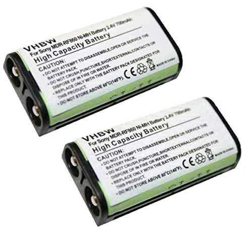 vhbw 2X Batteries Remplacement pour Sony BP-HP550-11 pour Casque Audio, écouteurs sans Fil (700mAh, 2,4V, NiMH)