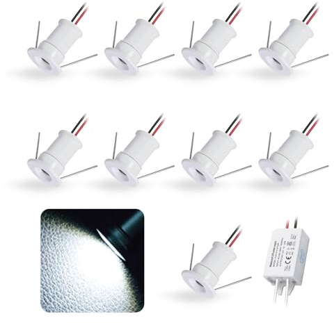 kpslucerna 9pz Mini Faretto LED 12V 1W, IP65 Impermeabile Spot Faretti Piccoli Da Incasso 220V, 15mm Spotlight Punto Luce Per Cartongesso Parete Scale Interne Vetrinetta Corridoi(Bianco Freddo 120°)