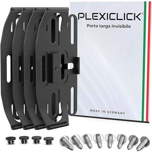 PLEXICLICK® Italia Porta Targa Auto - Senza cornice invisibile - Portatarga Auto Anteriore Posteriore - Portatarga nero - Cura del veicolo - Targhe intercambiabili auto