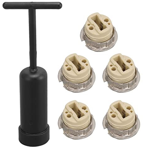 Dioche Keramik Fassung Set G9, 5 Stück Keramik Lampenfassung, Temperaturbeständig, Zinklegierung, Ring, Glühbirnensockel, mit Werkzeug zum Entfernen des Fassungsrings