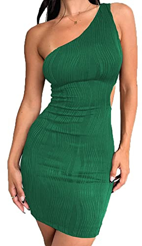 QKEPCY Abito Monospalla Donna Elegante Vestito Estivi Asimmetrico Aderente Cocktail Party Cerimonia Abiti da Sera Corto Formale Vestiti Eleganti Monospalla Festa