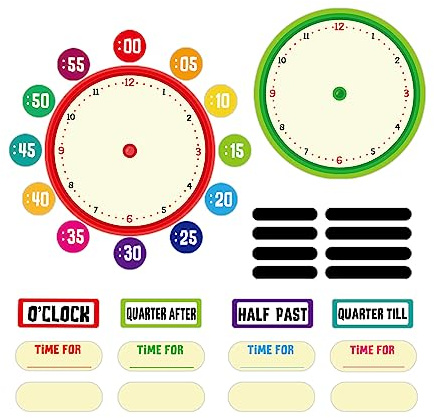 D24TIME 34Pcs Telling Time Bulletin Board Set Decoration Clock for Kids Learning to Tell Time Telling Time Teaching Practice Clock for Elementary Preschool Classroom Supplies Teachers Back to School