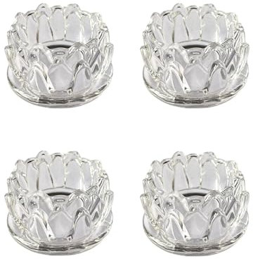Set of 4 Clear Glass Tealight Candle Holders, Elegant Lotus Design, Suitable for 4CM Diameter Tealights Candles
