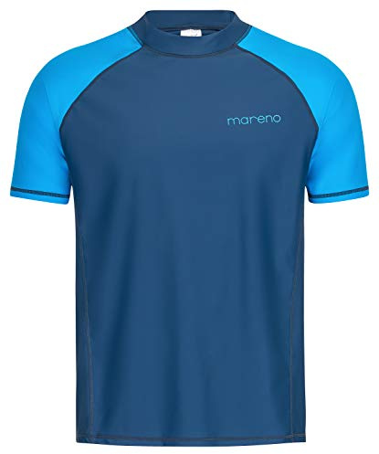 Herren UV-Schutz Kurzarm T-Shirt (Rashguard), Oeko-Tex 100 in Marineblau/hellblau, Größe XXXL
