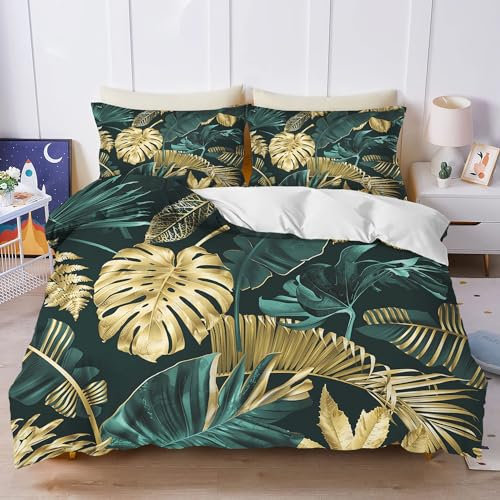 UNAGRI Green Tropical Palm Leaves Bed Linen Plants Duvet Cover 135 X 200 Bedding Set Soft & Breathable Microfibre Bedding Sets with Zip (2,200×200CM)