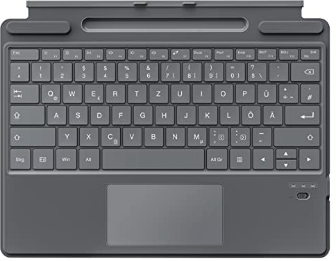MoKo Touchpad Tastatur für Microsoft Surface Pro 11 2024/Pro 10/Pro 9/Pro X/Pro 8 13 , QWERTZ Layout Kabellose Tastatur mit Stifthalter Integriertem Wiederaufladbaren Akku Bluetooth Keyboard - Grau