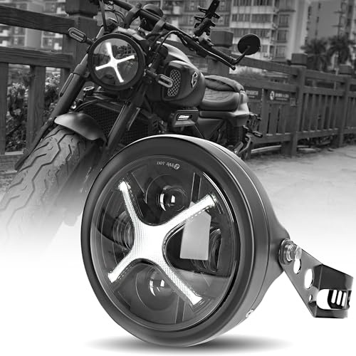NKCELL POWER 7 Inch LED Motorcycle Headlight with Housing, White Light X Style DRL Hi/Low Beam Compatible with Honda CB400 CB1300 CB250 CB600F CB919 Hornet etc, IP67 Waterproof DOT Approval