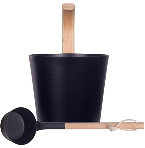 Sauna Eimer, Saunakübel Set, 7L Aluminium Saunakübel Saunakelle Mit Langem Griff Löffel, Sauna Set Metall 2-teilig Saunakübel & Saunakelle, Aufgusskübel,Sauna Eimer Set(Schwarz)