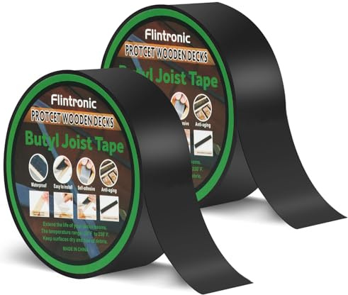 flintronic Joisttejp, 0,7 mm x 5 cm x 15 m Joist-tejp för däck, butyltejp, självhäftande vattentät däckbistejp, väderbeständig bivtejp för att skydda balkar och trädäck, svart, 2 st