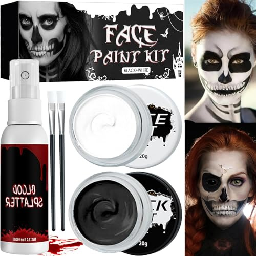 Hendpock Trucco Bianco Nero per Viso,Trucchi Halloween Make up Bambini Adulti Sangue Finto Trucco Halloween Fake Blood Kit per Halloween Carnevale Feste Cosplay Zombie Clown, Effetti Speciali