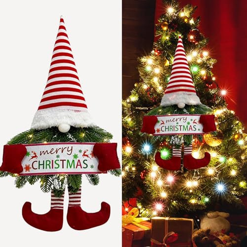 Kinyoda Ghirlanda Natalizia per Porta, Christmas Wreath Corona di Natale Luminosa Ghirlanda Di Natale, 50 * 30cm Corona di Elfi di Natale per Camino Finestra Parete Porta Ingresso Decorazioni Interni