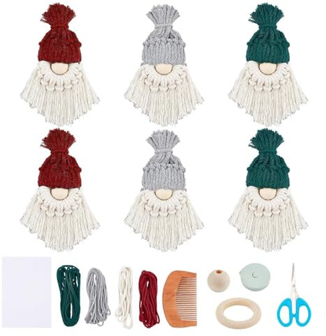 HALOULENI 6 Set DIY Santa Claus Kit DIY Macrame Christmas Kit Christmas Tree Decor Christmas Tree Hanging Ornaments Santa Elf Christmas Decorations