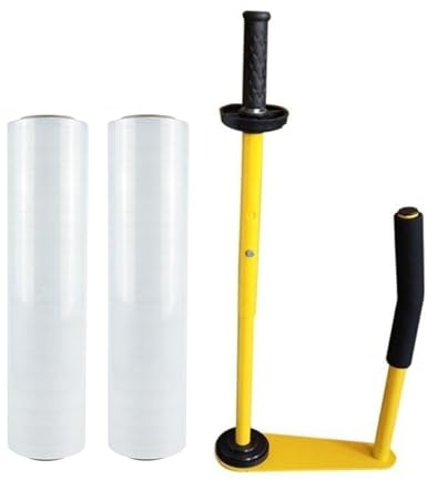 Dérouleur de film étirable, pour emballage, avec 2 films étirables, 500 mm x 290 m, professionnels, ergonomiques, pour film étirable, convient pour une largeur de film de 30 à 50 cm, dérouleur pour