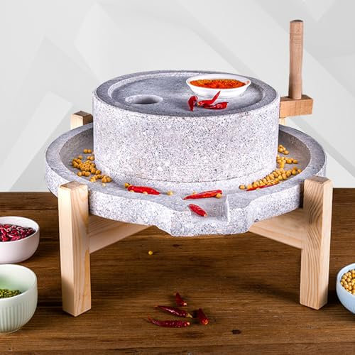 ylpddmm Stone Grain Mill,Manual Grain Wheat Flour Paste Stone Mill Grinder,Dry/Wet Mills for Spice Barley Soybean,Stone mill+wooden frame,20 * 30cm