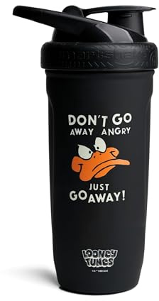 Smartshake Looney Tunes Reforce Stainless Steel Protein Shaker Bottle - Non Insulated Unisex Gym Bottle | Metal Shaker Bottles - 900 ml | 30 oz - Leakproof Screw-on Lid - BPA Free (Daffy Duck)