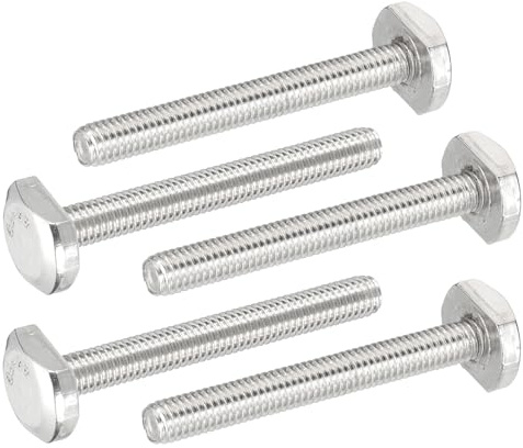 PATIKIL M6 x 50 mm T Slot Bolts, 5 Pcs 304 Stainless Steel Drop-in Bolt T Shape Stud Sliding Screw Metric Thread Hammer Head Bolt for T Track, Silver