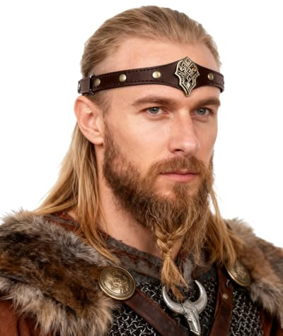keland pannband viking läder medeltida huvudbonad för kvinnor män halloween cosplay medeltida LARP (AB-Copper)