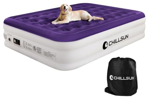 CHILLSUN Inflatable Mattress, Air Bed Double/King with Built-in Electric Pump, King Size Blow Up Self Inflating Guest Airbed with Flocked Surface for Camping or Home Use, 203cm L x 152cm W x 41cm H