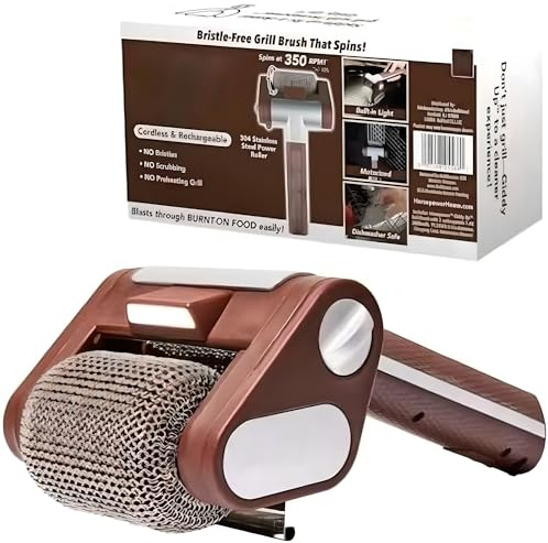 Capacidad de Parrilla de Acero Inoxidable de Acero Eléctrico Sin Cerdas Sin Cerdas, Limpiador Recargable de Acero Inoxidable, Cepillador de Barbacoa Recargable, Rodillo Inoxidable de 350 RPM para