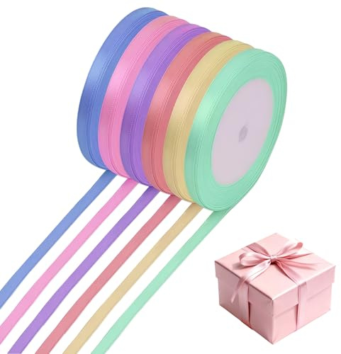 6 Colores Cinta Raso, 10mm x 22m Lazo De Cinta, Cintas Decorativas Raso, Cintas De Colores, para Manualidades DIY, Ramos, Decoración de Bodas y Envoltura de Regalos, Decoraciones de Navidad
