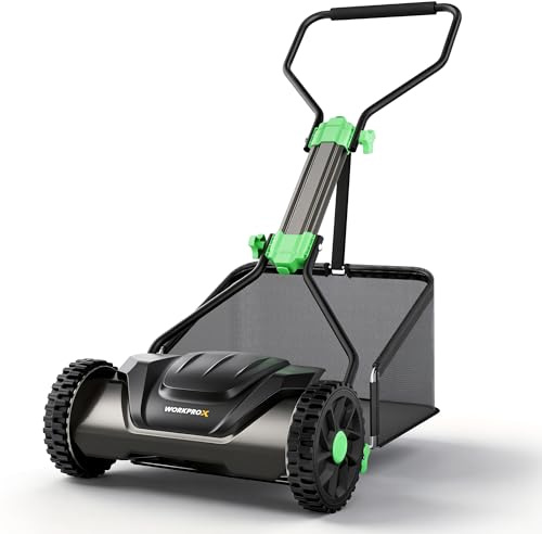 WORKPROX 16-Inch Push Reel Lawn Mower, Adjustable Height 5-Blade Reel Mower with Removable 8-Gallon Grass Catcher for Yards and Gardens, Black