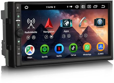 8-núcleo 4GB+64GB Universal Android 14 Radio Coche 2 DIN GPS Navegador 7 Pulgadas Autoradio Pantalla táctil IPS Soporta Bluetooth 5.0 CarPlay inalámbrico Android Auto WiFi 4G DSP Dab+ USB FM RDS