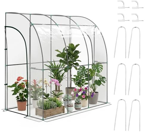 Outsunny Serre de Jardin adossée, Serre de Balcon, bâche renforcée PVC, châssis en Acier, 2 Portes zippées enroulables, pour légumes Plantes Fleurs, intérieur et extérieur, 214x118x212cm, Transparent