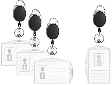 Vicloon Ausweishüllen, 4 Stück ID Kartenhalter mit Retractable Schlüssel Jojo, Ausweishalter mit Clip, Aus Plastik Hartplastik, Horizontal/Vertikal 2 Arten Zum Tragen, für ID Badge Holder