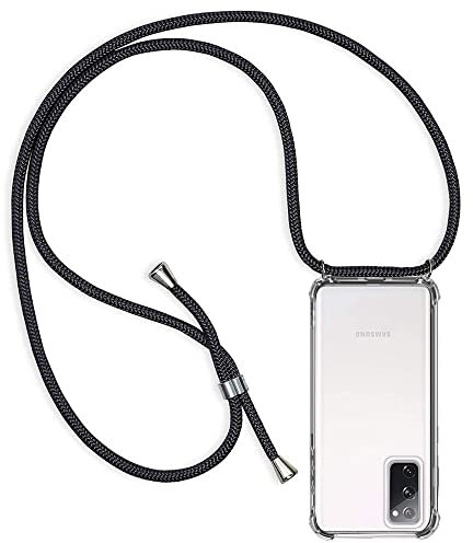 Casecool für Samsung Galaxy S20 FE 4G / 5G / S20 Lite Hülle mit Band, Handyhülle Handyband Hülle mit Kette Schutzhülle Kordel zum Umhängen Transparent Weich TPU Silikon Bumper, Schwarz