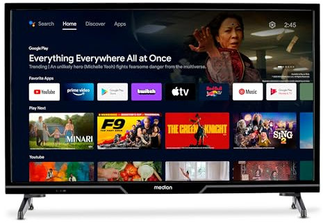 MEDION 59,8 cm (24 Zoll) HD Fernseher (Android TV, Smart TV, HDR, Prime Video, PVR, Bluetooth, MD 824100)