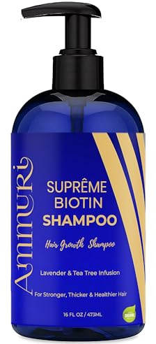 Ammuri Premium Biotin Caffeine Shampoo 473ml - Volumizing Hair Care Formula with Argan Oil Rosemary Niacinamide - Strengthening Shampoo for Fuller Looking Hair Men Women