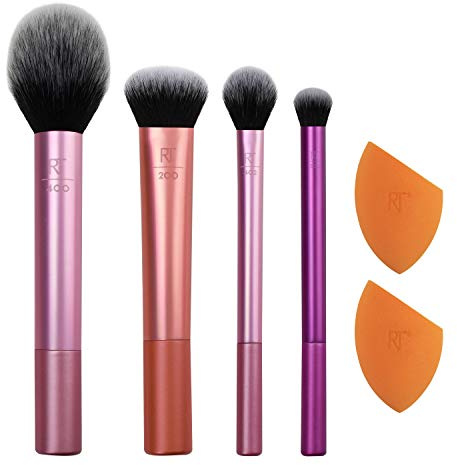 Real Techniques Makeupborstset med 2 sminkblandare, för ögonskugga, foundation, rouge och concealer, ultraplysch syntetiska borst, 6-delat sminkborstset (paket med 2)