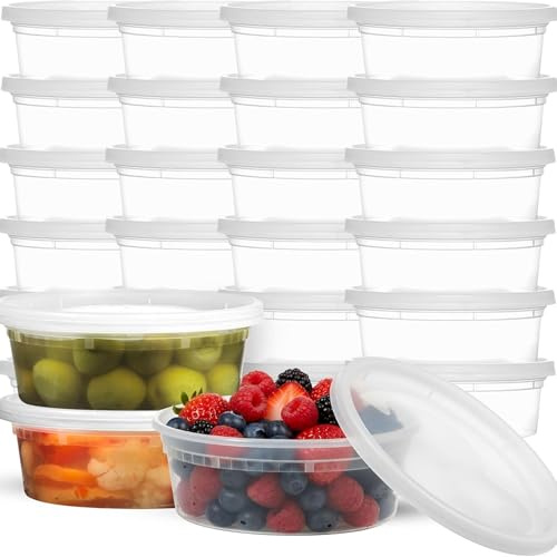 JoyServe 60 juegos (120 piezas) recipientes para alimentos 237 ml con tapas – contenedores transparentes de 1 taza, apilables, duraderos, aptos para microondas y lavavajillas