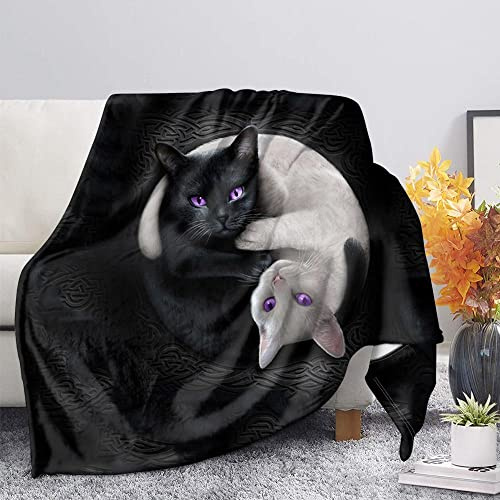 ZZXHG Couverture Polaire 240 x 260 Chat Animal Noir et Blanc, Moelleuse Flanelle Lit 2 Personnes en Microfibre, Plaid Canapé Grande Taille, Réversible en Peluche Adulte Enfants