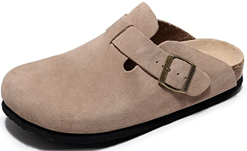 guoluofei Clogs for Women, Womens Clogs- Mules House Slipers with Arch Support and Adjustable Buckle,Brown, US9M