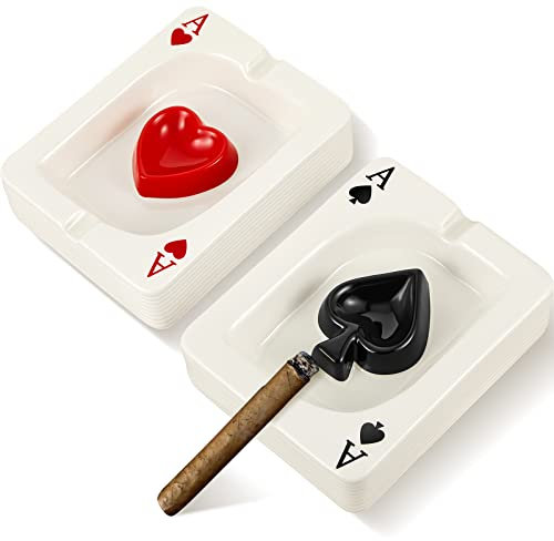 Amylove 2 Pcs Cool Ashtray Creative Poker Ceramic Cigarette, Red,Black