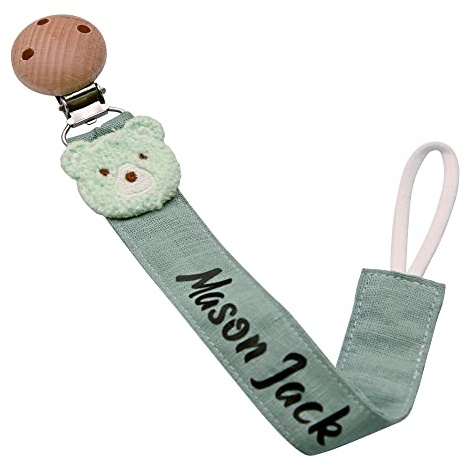 Personalised Dummy Clip Bear Head Soft Cotton Cloth Baby Pacifier Clips Chain Holder Beech Wooden Clip Nipple Chain for Girl Girl Baby Boy (Aqua)