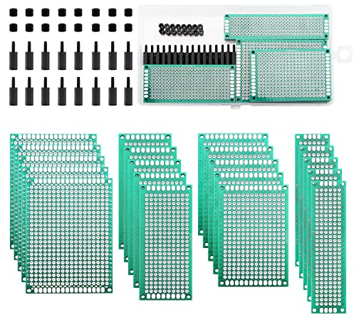 VooGenzek 36 Stück PCB Board Kits, 20 Stück Doppelseitige Leiterplatten Prototypkarten + 16 Stück Nylonsäule