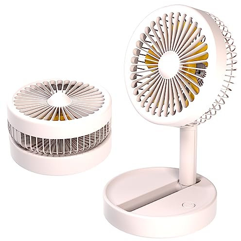 N NEWTOP Mini Ventilatore Batteria Ricaricabile Silenzioso Base Tavolo Portatile Fan 3 Velocità Regolabile Posizioni Richiudibile per Casa Ufficio Scrivania Viaggio Campeggio Mare Camper (Bianco)