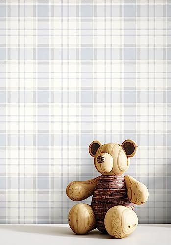 NEWROOM carta da parati Azzurre A Scacchi Tessuto non Tessuto - Moderno Grigio Bianchi Strisce Linea Casa di Campagna