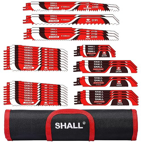 SHALL Reciprocating Saw Blades (34pcs) Carbide Steel Replacement Saw Blade Kit for Tree Pruning, for Wood, Metal and Plastic, with Storage Bag