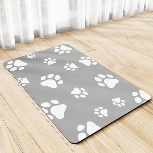 Pet Feeding Mat, Dog Cat Food Bowl Mat, Absorbent Non-slip Diatomite Dog Water Bowl Mat Super Absorbent Quick Drying Pet Food Mat to Prevent Water Spills(White,35 * 50cm)