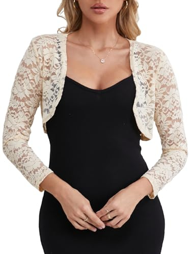 fuinloth Bolero Encaje Mujer Shrug Elegante para Fiestas Bodas Verano Toreras Albaricoque M 38-40