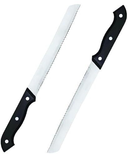 PARENCE.- Set di 2 coltelli da pane in acciaio inossidabile/coltello da cucina seghettato con impugnatura ergonomica - lama 18 cm, set di 2