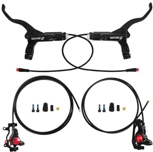 BUCKLOS Ebike Hydraulic Disc Brake Zoom HB-775E 2-PIN 2 Pistons Ebike Electric Power-Off Brakes Left Front 1110mm Right Rear 1850mm with Mounting Adapter Fit E-Bike,Scooter and Electric Motorcycle