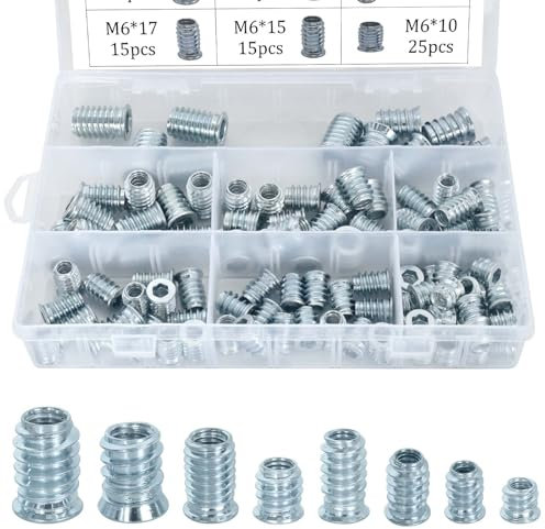 100 Piezas Tuercas de Rosca, Tuercas Moleteadas de Rosca Hembra, M6/M8/M10 Insertos Roscados, Insertos de Tornillo Hexagonal, Tuercas Roscadas de Acero Galvanizado, para Muebles de Madera